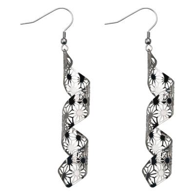 Women's Stainless Steel Polished Flower Cut Out Dangling Tube Earrings