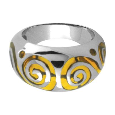Women's 316L Stainless Steel Yellow Resin Inlaid Ring with Swirl Pattern
