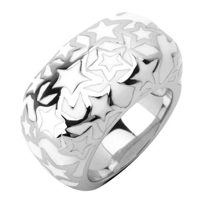 Women's 316L Stainless Steel White Resin Inlaid Ring with Steel Star Pattern