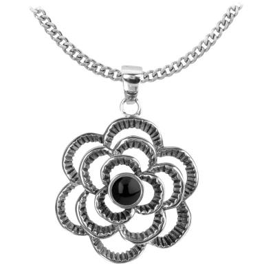 Women's Flower Pendant with Black Agate Center Stone. Chain not included.
