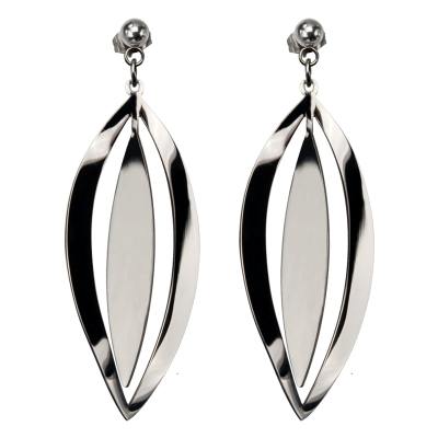 Womens Stainjless Steel Oval Point Tip Layer Twist Polished Dangling Stud Earrings
