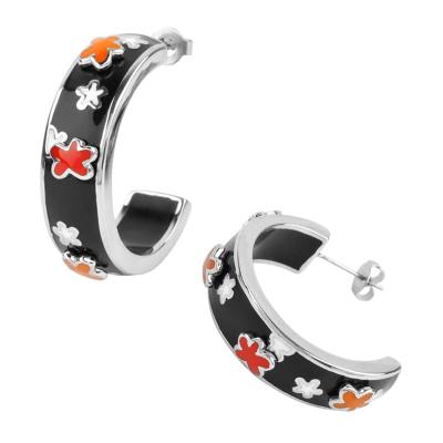 Women's Hoop Earrings with Colorful Raised Flower Pattern