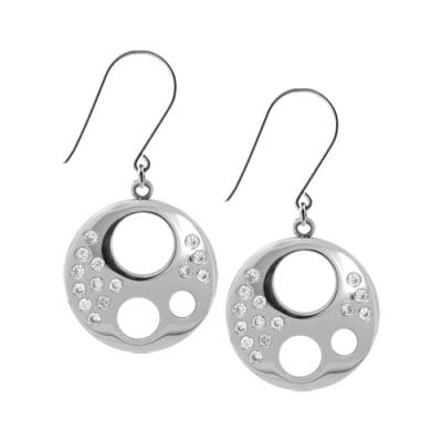 Women's Stainless Steel Moon Earrings with Cubic Zirconia's