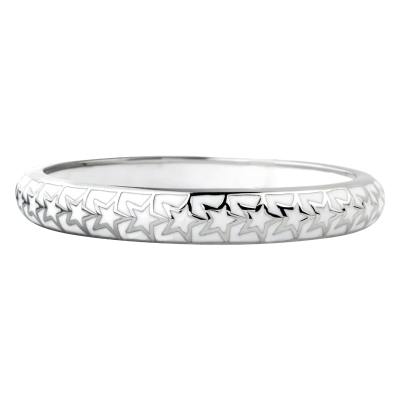 Women's Stainless Steel White Resin Bangle with Steel Star Pattern