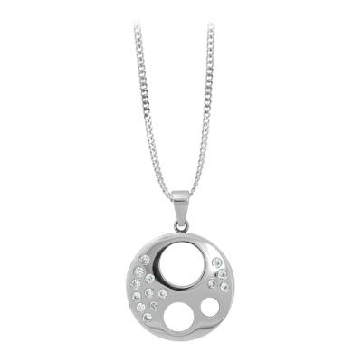 Women's Stainless Steel Moon Pendant set with 14 Cubic Zirconia gems. Chain not included.