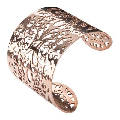 Women's Stainless Steel Rose Gold Filigree Leaf Pattern Cuff Bracelet