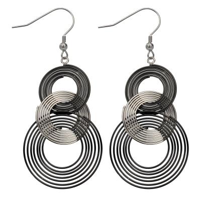 Women's Steel & Black Dangling Wire Circle Polished Earrings