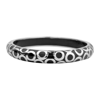 Women's Stainless Steel Black Resin Bangle with Steel Circle Pattern