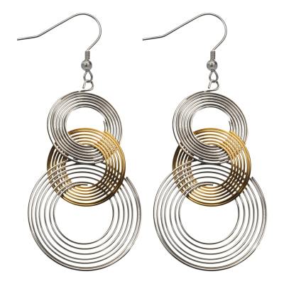 Women's Steel & Gold Dangling Wire Circle Polished Earrings
