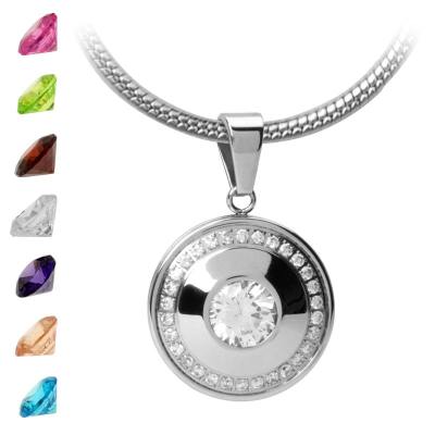 Women's Stainless Steel Interchangeable Gem Stone Pendant. Includes 6 Colorful CZ Stones Easily Replaced by Unscrewing the Top. Chain Sold Separately.