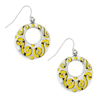Women's Stainless Steel Yellow Resin Doughnut Earrings with Steel Swirl Pattern
