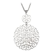 Women's Polished Stainless Steel Filigree Flower Pattern Necklace. Chain included. 28 Long.