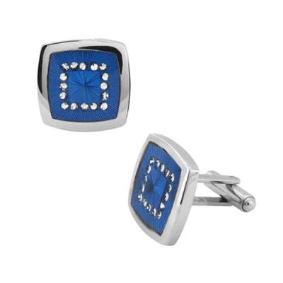 Men's 316L Stainless Steel Blue Cufflinks with Cubic Zirconia
