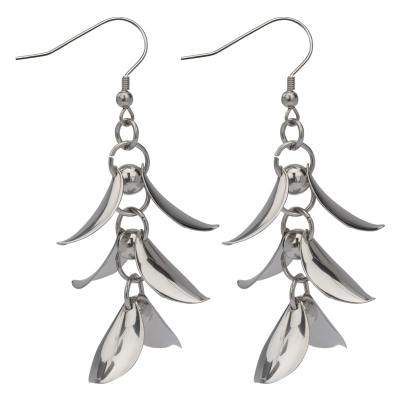 Women's Polished Stainless Steel Solid Leaves Dangling Earrings