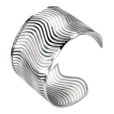 Women's Stainless Steel Filigree Wave Pattern Cuff Bracelet