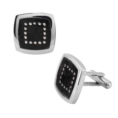 Men's 316L Stainless Steel Black Cufflinks with Cubic Zirconia