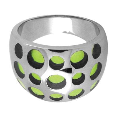 Women's 316L Stainless Steel Green Resin Inlaid Ring with Circle Pattern