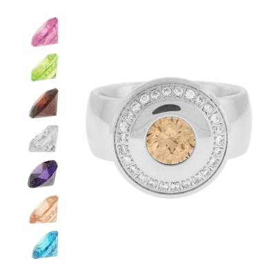 Women's Interchangeable Gem Ring with 7 Different Colored CZ Stones.