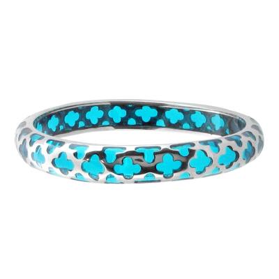 Women's Stainless Steel Aqua Resin Bangle with Steel Clover Pattern