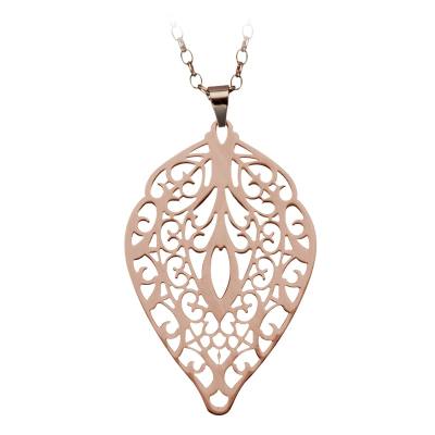Women's Stainless Steel Rose Gold Filigree Leaf Pattern Necklace. Chain included. 28 Long.