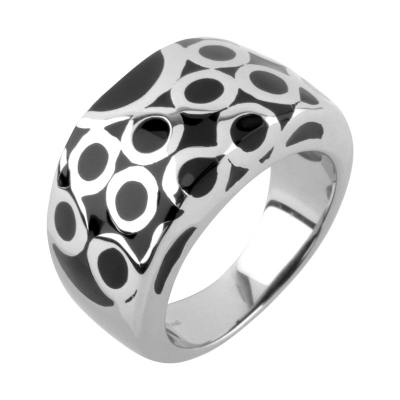 Women's 316L Stainless Steel Black Resin Inlaid Ring with Steel Circle Pattern