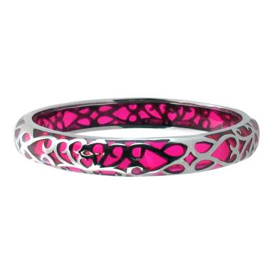 Women's Stainless Steel Pink Resin Bangle with Steel "S" Heart Pattern