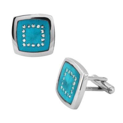 Men's 316L Stainless Steel Aqua Cufflinks with Cubic Zirconia