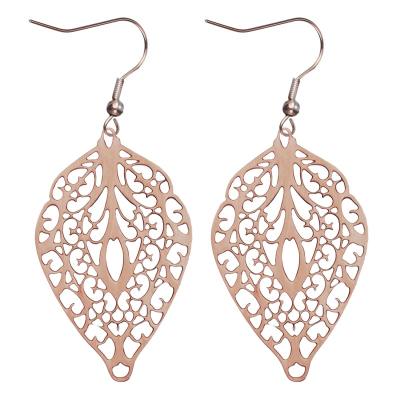 Women's Stainless Steel Rose Gold Filigree Leaf Pattern Earrings.