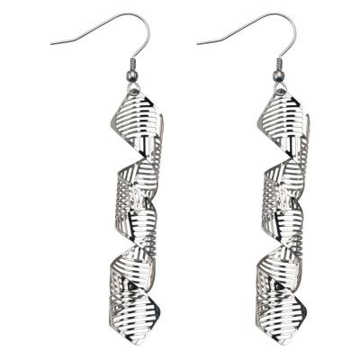 Women's Stainless Steel Polished Swirl Cut Out Dangling Tube Earrings